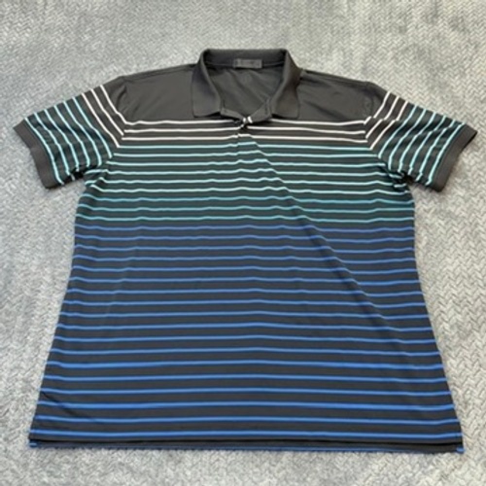 G/FORE Polo Shirt Mens XL‎ Black Blue Ombre Stripe Excellent Golf Performance